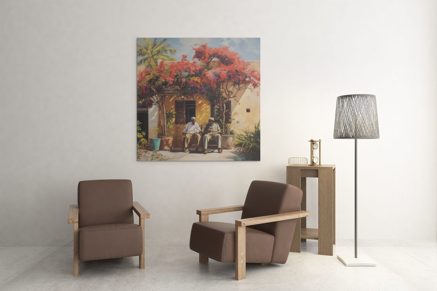 Bench and old house | Canvas Wall Art