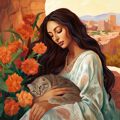 Lady and cat | Canvas Wall Art