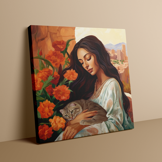 Lady and cat | Canvas Wall Art